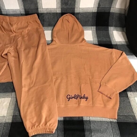 vs PINK sweatpants OUTFIT IN TOFFEE W/FULL ZIP HOODIE & EMBROIDERED DOG LARGE - Picture 8 of 10